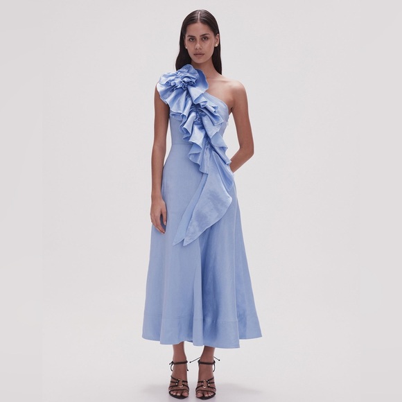 Aje Adelia One-Shoulder Ruffled Dupioni-Trimmed Midi Dress AU 10 US 6 NWT 595$ - Picture 4 of 15